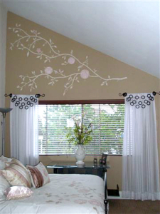 Custom Wall Art to match floral pattern of bed cover, Custom Window Treatments.