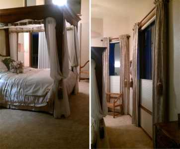 Canopy Bed, coordinating side panel window treatments.
