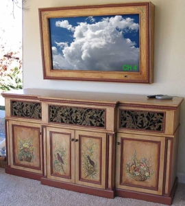 Custom Built TV Cabinet for Flat Screen TV w/ Faux Crackled Finish & Hand-Painted Murals.