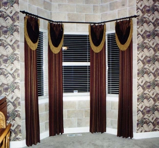 Faux Painted Stone Walls behind Drapes.