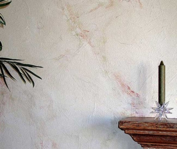 Fauxing on Wall Using Tissue Paper. Also shown: Faux wood mantle.