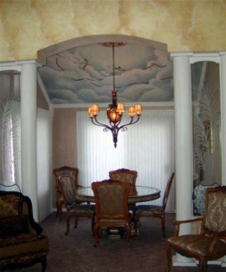 Mural on Ceiling over Dining Room Table.