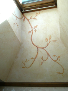 Hand Painted Wall / Ceiling Corner / Skylight with Tendrils.