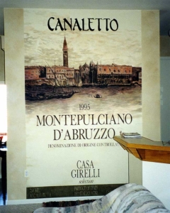 Wine Label Mural on Living Room Wall.